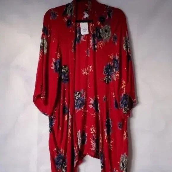 Patrons of Peace Red Floral Kimono, Size Large, Made in India - Picture 5 of 6